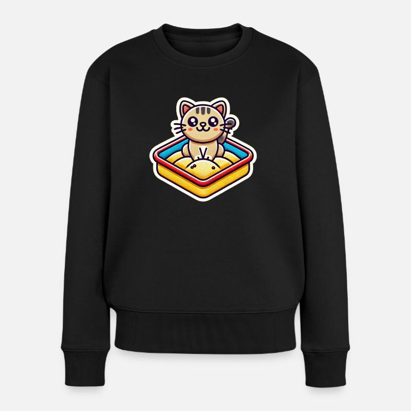 Chat mignon assis dans le bac à sable Style Patch - Pull Premium bio Femme - noir