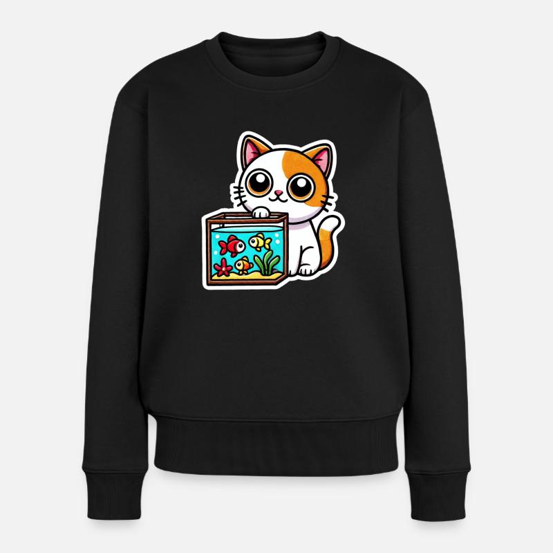 Mignon chat blanc roux assis près de l’aquarium - Pull Premium bio Femme - noir