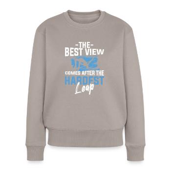 Saut en hauteur Meilleure vue après le saut le plus difficile - Pull Premium bio Femme - taupe - Devant - Julia (174cm)