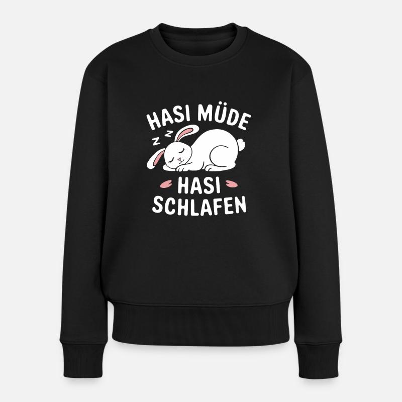 Hasi Müde Hasi Schlafen - Frauen Premium Bio Pullover - Schwarz