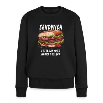 SANDWICH MANGEZ CE QUE VOTRE CŒUR DÉSIRE - Pull Premium bio Femme - noir - Devant - Julia (174cm)