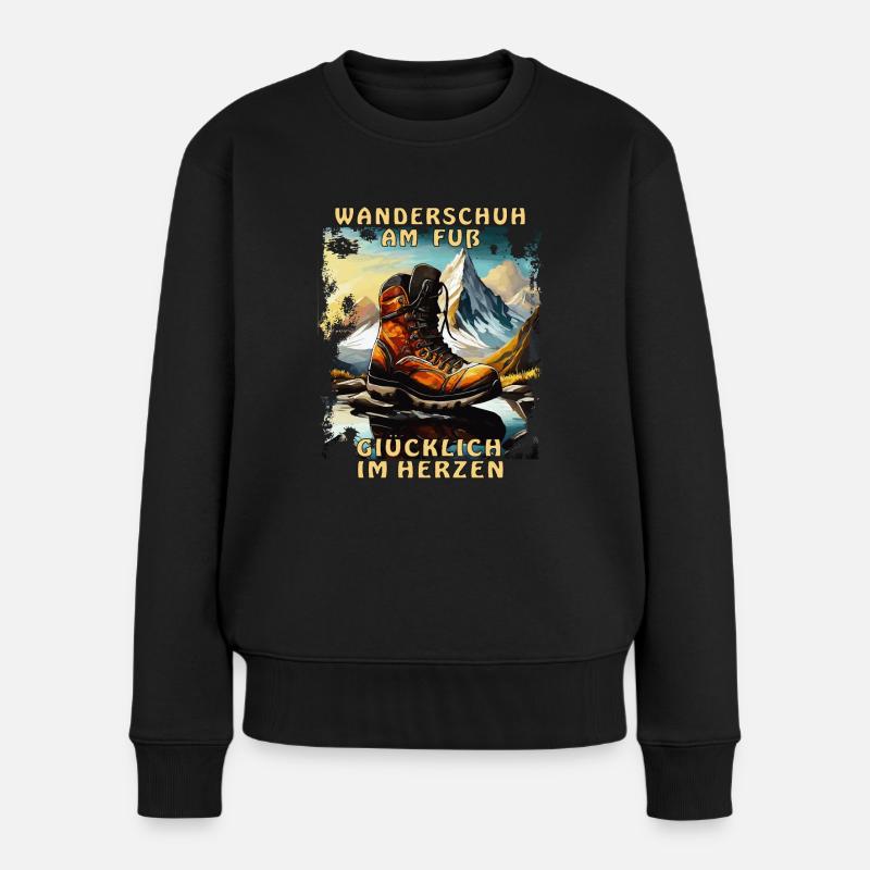 WANDERSCHUH AM FUß GLÜCKLICH IM HERZEN - Frauen Premium Bio Pullover - Schwarz