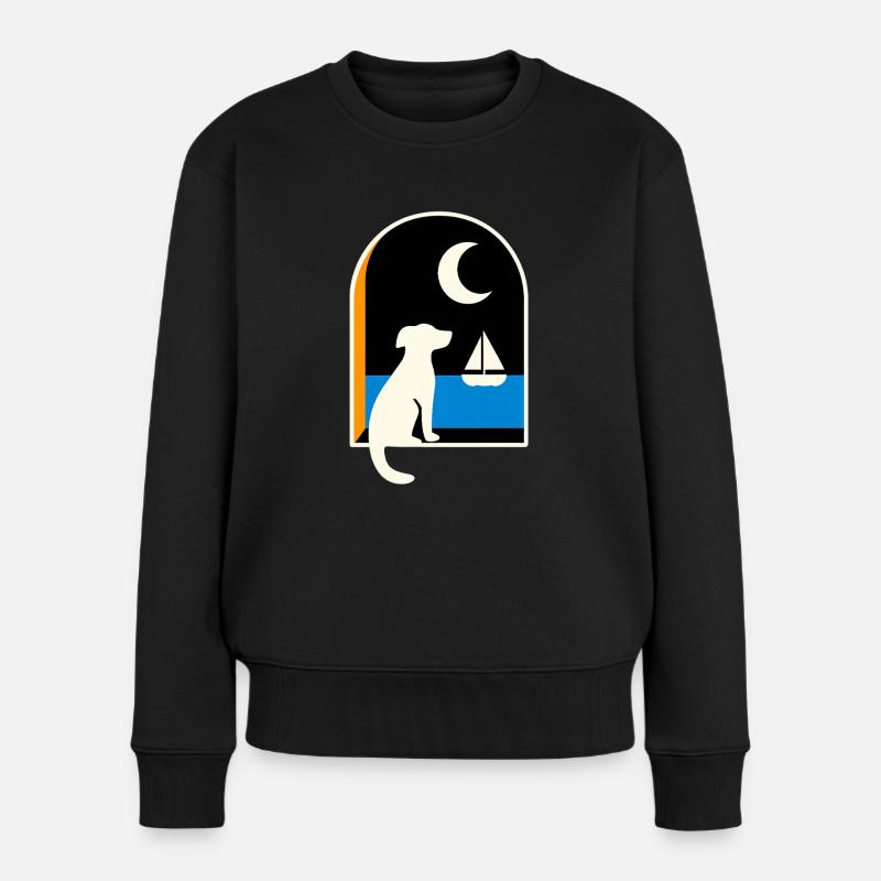 Voilier d’observation des chiens sous la lune - Pull Premium bio Femme - noir