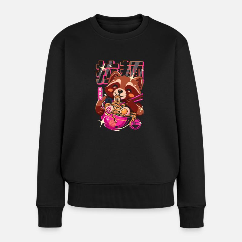 Japanische Tanuki-Waschbär-Ramen - Frauen Premium Bio Pullover - Schwarz
