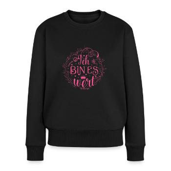 Je le vaux bien - rose - Pull Premium bio Femme - noir - Devant - Julia (174cm)