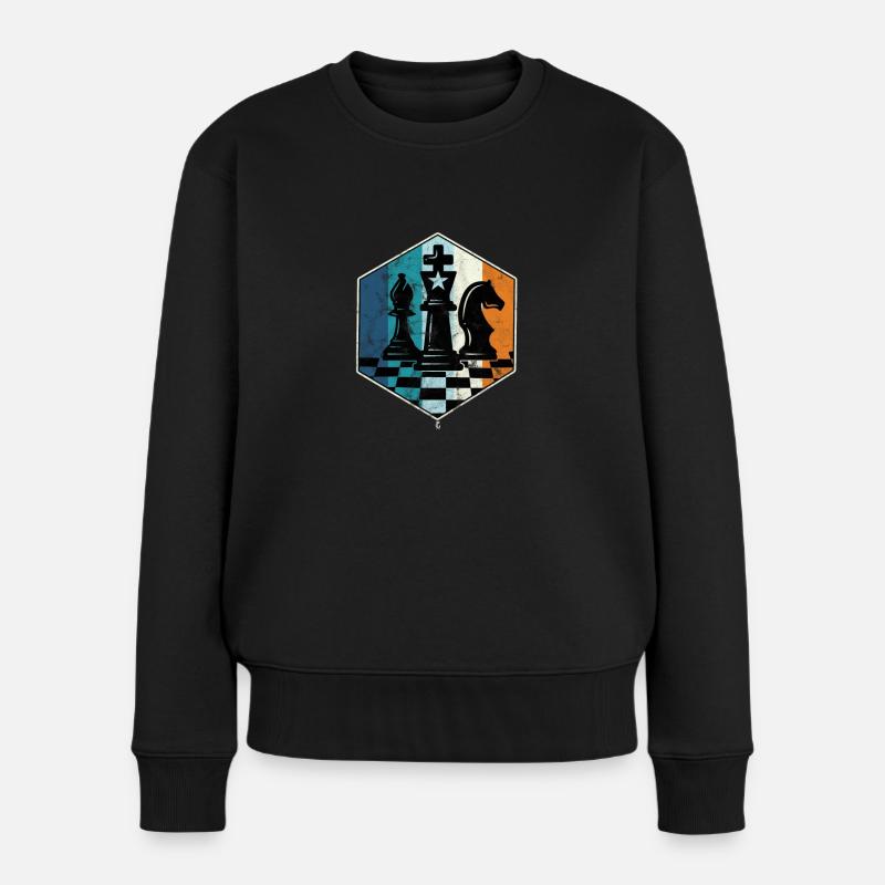 Retro Vintage Schachfigur Schach Master Club - Frauen Premium Bio Pullover - Schwarz