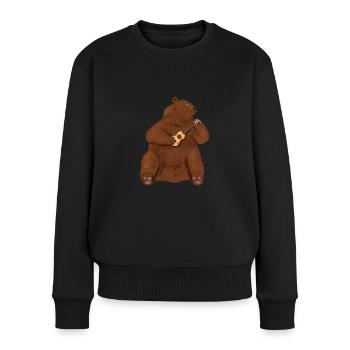 Gitarre Ukulele Bär Braunbär Kinder Geschenk - Frauen Premium Bio Pullover - Schwarz - Vorne - Julia (174cm)