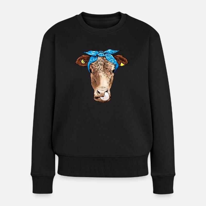 Hipster Kuh Tier - Frauen Premium Bio Pullover - Schwarz