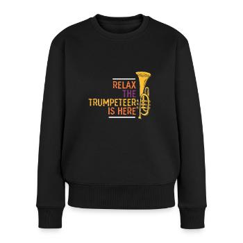 Trompete Entspannung - Frauen Premium Bio Pullover - Schwarz - Vorne - Julia (174cm)