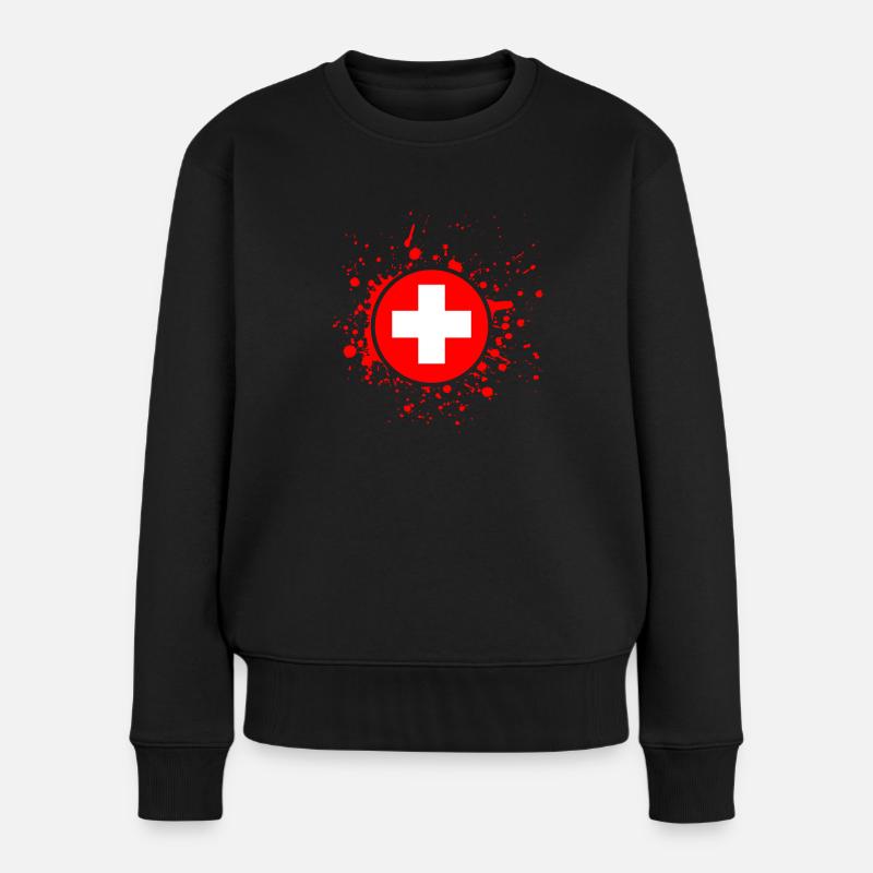 Schweiz Flagge - Frauen Premium Bio Pullover - Schwarz