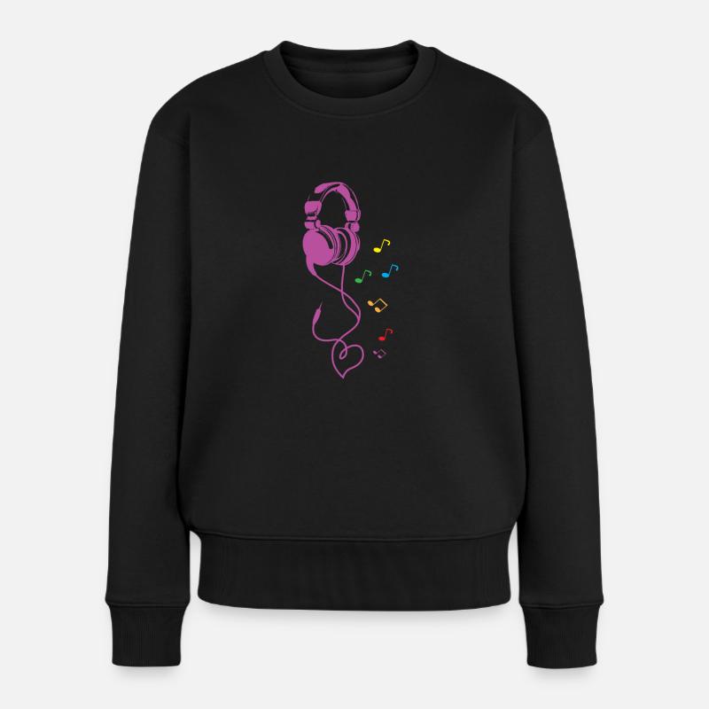 Headset Kopfhörer Noten Musik Herz Liebe Geschenk - Frauen Premium Bio Pullover - Schwarz