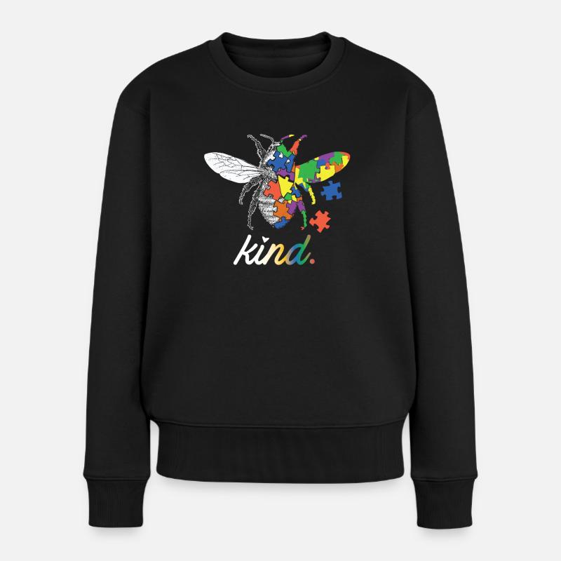 Bee Kind Schöne Autism Awareness Geschenkdruck - Frauen Premium Bio Pullover - Schwarz