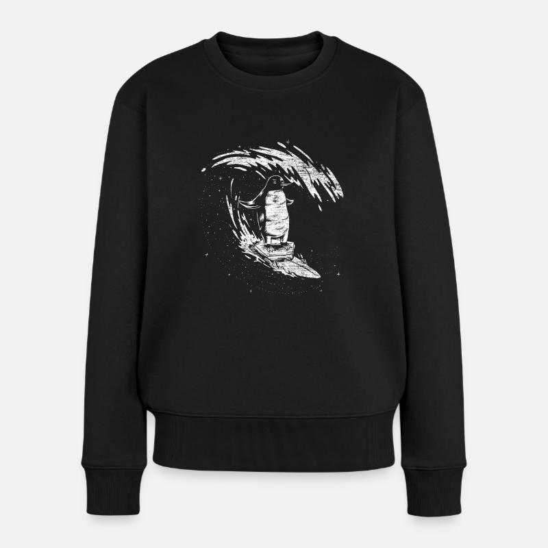 Surfeur pingouin - Pull Premium bio Femme - noir