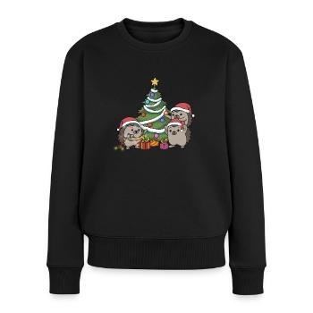 Weihnachten Igel Weihnachtsbaum Schmücken Advent - Frauen Premium Bio Pullover - Schwarz - Vorne - Julia (174cm)