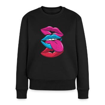 90er Jahre - Frauen Premium Bio Pullover - Schwarz - Vorne - Julia (174cm)