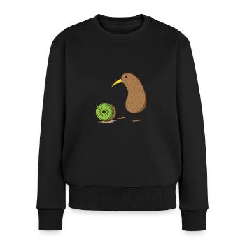 Oiseau kiwi avec un kiwi tranché - Pull Premium bio Femme - noir - Devant - Julia (174cm)