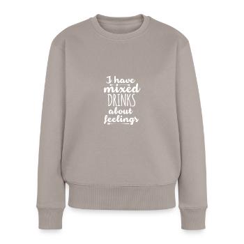 J'ai mélangé BOISSONS sur les sentiments - Pull Premium bio Femme - taupe - Devant - Julia (174cm)
