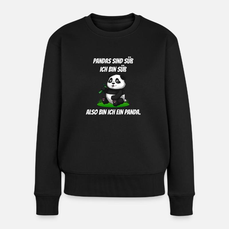 Pandas sind süß Pandabär Panda Bambus - Frauen Premium Bio Pullover - Schwarz