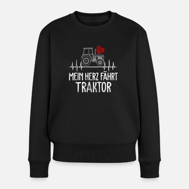 Herzschlag Traktor Landwirt Bauer - Frauen Premium Bio Pullover - Schwarz