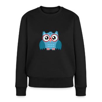Eule mit Brille - Frauen Premium Bio Pullover - Schwarz - Vorne - Julia (174cm)