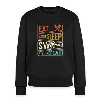 Eat Sleep Swim Repeat - Schwimmer - Frauen Premium Bio Pullover - Schwarz - Vorne - Julia (174cm)