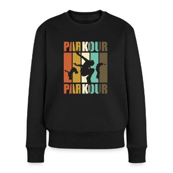 Parkour, parkour runner - vintage - Pull Premium bio Femme - noir - Devant - Julia (174cm)