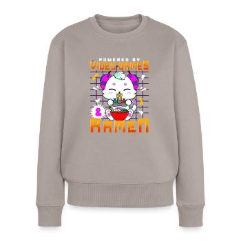 Propulsé par les jeux vidéo &Ramen Anime Cat Gamer - Pull Premium bio Femme - taupe - Devant - Julia (174cm)