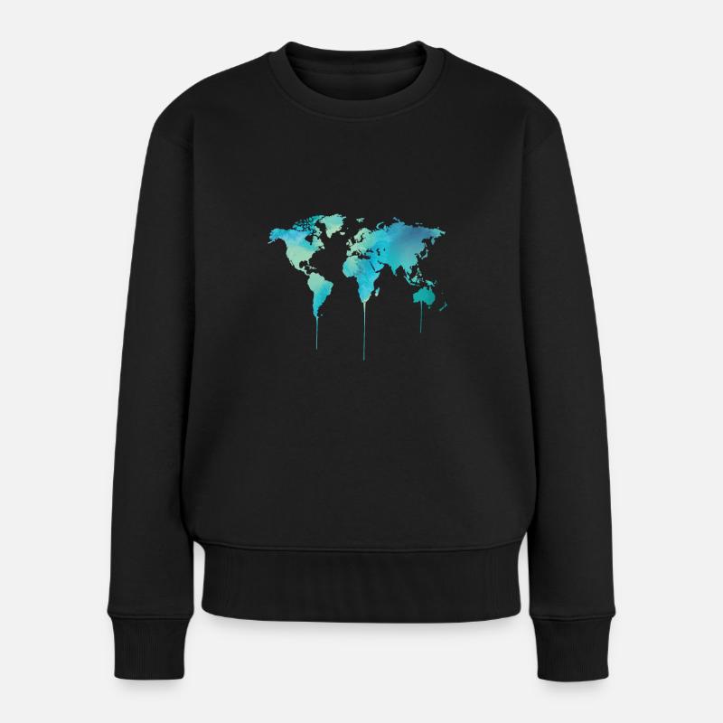 Weltkarte - Frauen Premium Bio Pullover - Schwarz