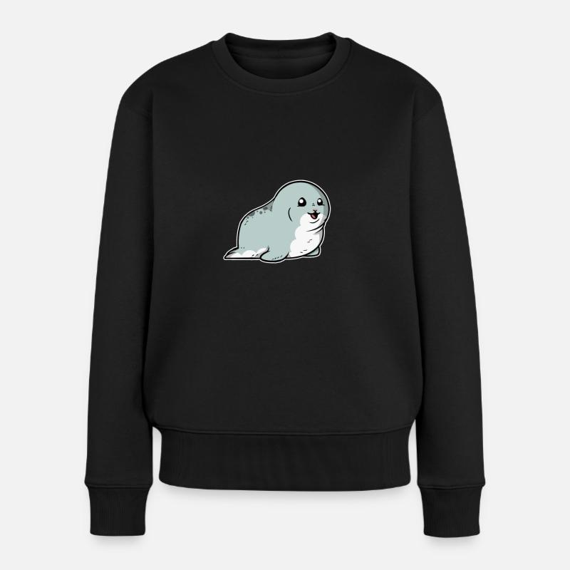 Süße Robbe Seehund Seerobbe Geschenk - Frauen Premium Bio Pullover - Schwarz