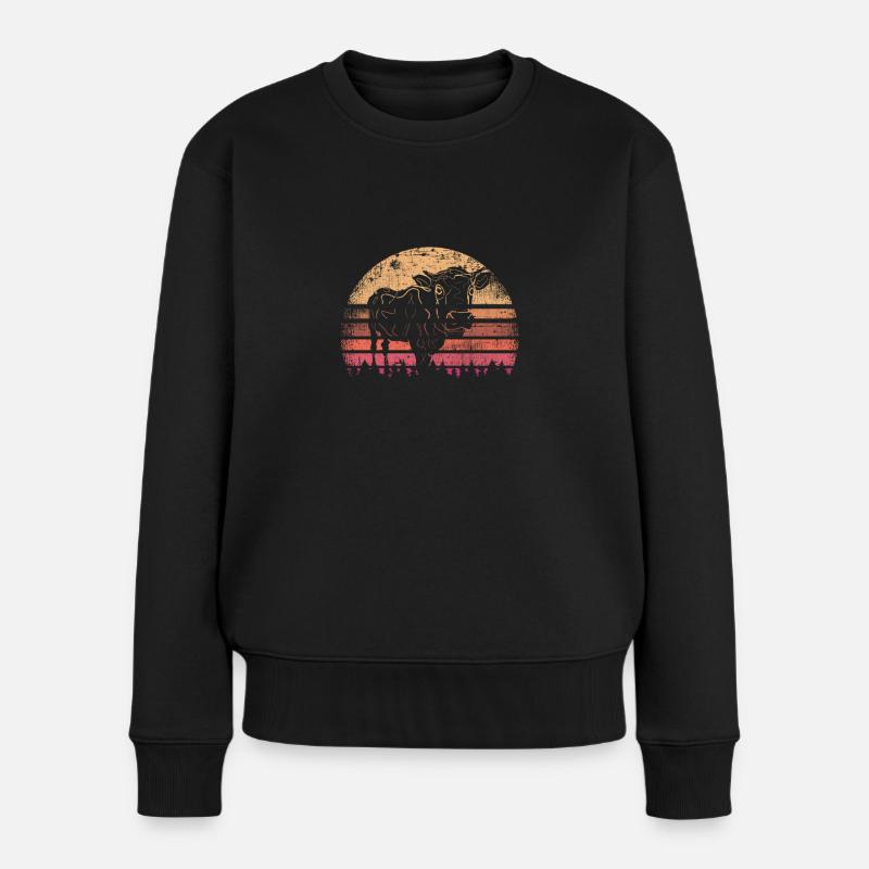 Kuh retro - Frauen Premium Bio Pullover - Schwarz