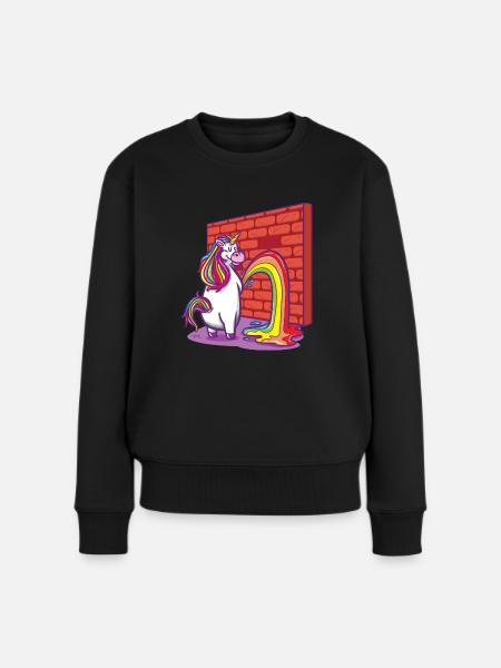 Einhorn pinkelt Regenbogen - Frauen Premium Bio Pullover - Schwarz