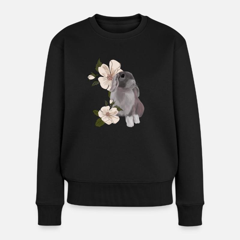 Lapin et fleur - Pull Premium bio Femme - noir
