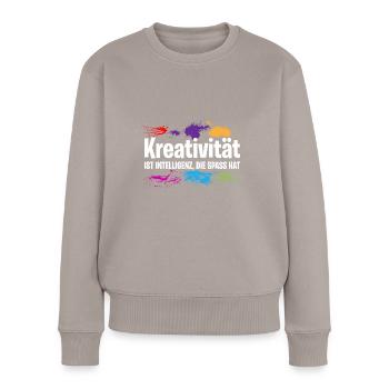 KREATIVITÄT IST INTELLIGENZ, DIE SPASS HAT - Frauen Premium Bio Pullover - Taupe - Vorne - Julia (174cm)
