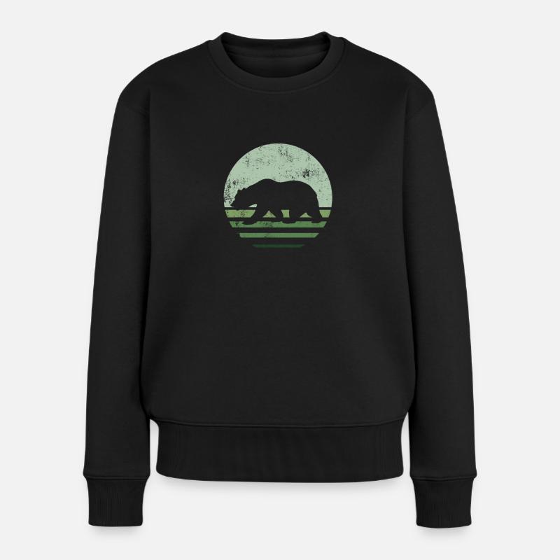 Retro Brown Bear - Frauen Premium Bio Pullover - Schwarz
