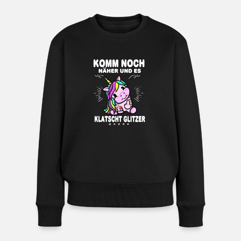 Einhorn Glitzer Aggressiv - Frauen Premium Bio Pullover - Schwarz