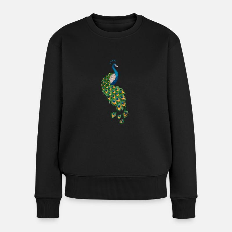 Pfau Tierliebhaber - Frauen Premium Bio Pullover - Schwarz