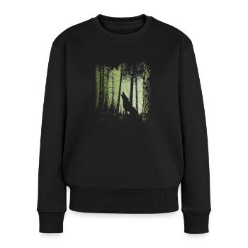 Dämmerung Zwielicht Wald heulender Wolf Silhouette - Frauen Premium Bio Pullover - Schwarz - Vorne - Julia (174cm)