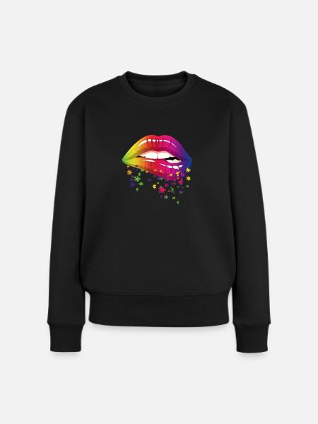 Lip Biting - Frauen Premium Bio Pullover - Schwarz