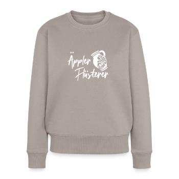 Äppler Flüsterer Apfelwein Hessen Äppelwoi Bembel - Frauen Premium Bio Pullover - Taupe - Vorne - Julia (174cm)