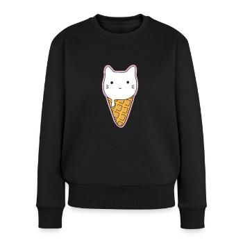Katzendesign "Cone Cat" - Frauen Premium Bio Pullover - Schwarz - Vorne - Julia (174cm)