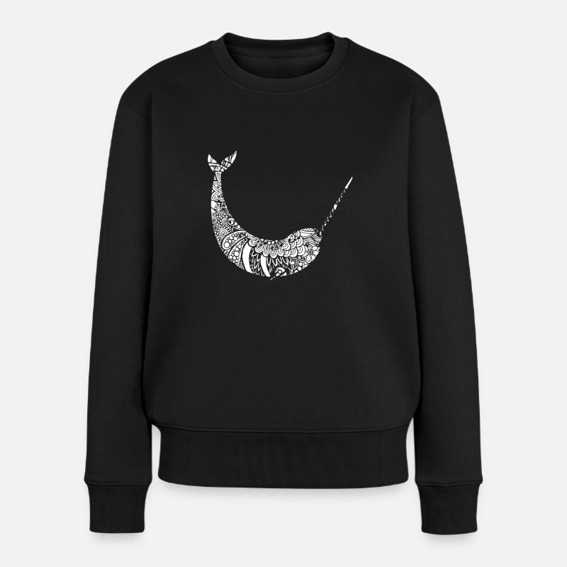 Narwal Narwal Blumenmuster - Frauen Premium Bio Pullover - Schwarz