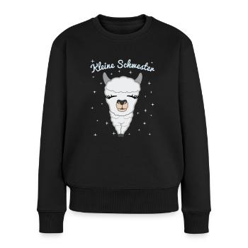 Kleine Schwester Geschenk Lama Alpaka - Frauen Premium Bio Pullover - Schwarz - Vorne - Julia (174cm)