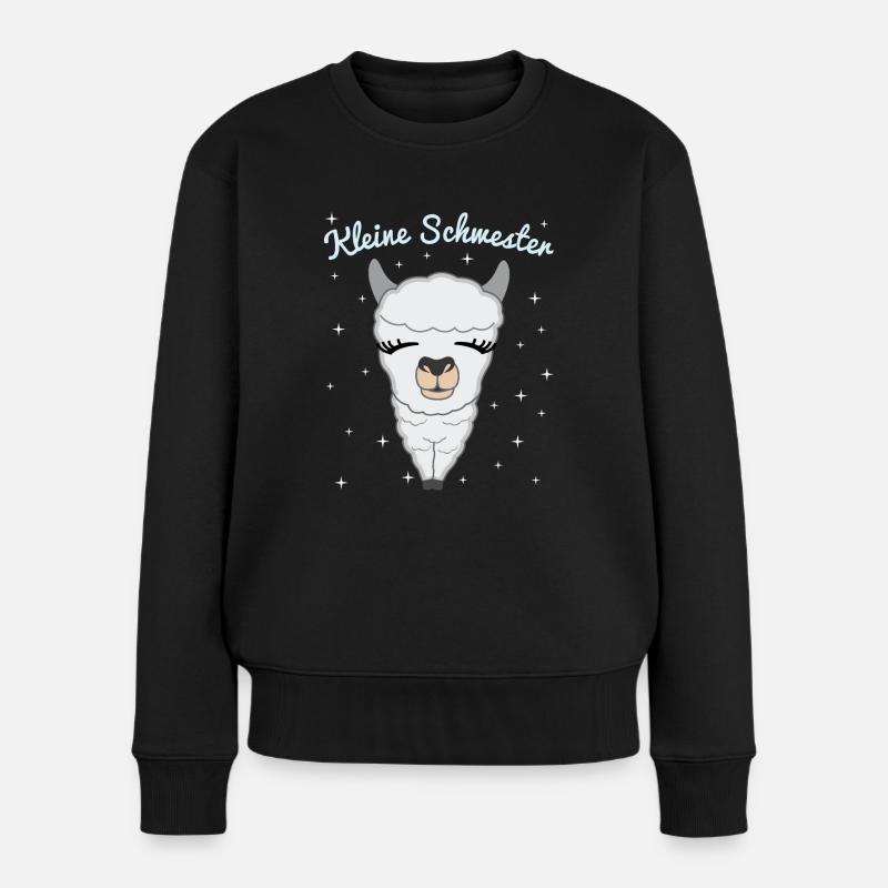 Kleine Schwester Geschenk Lama Alpaka - Frauen Premium Bio Pullover - Schwarz