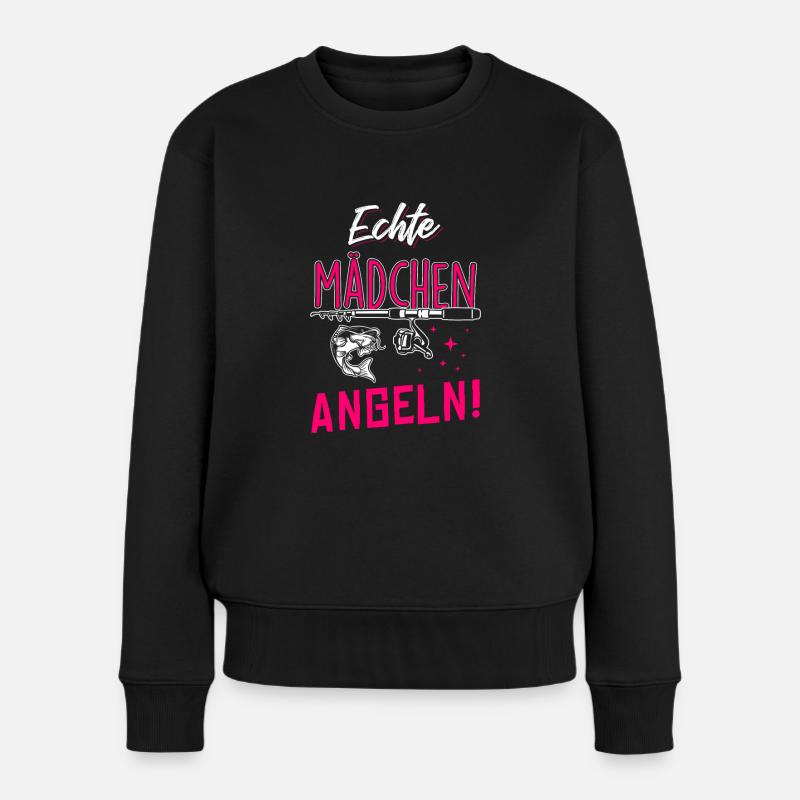 Echte Mädchen Angeln - Frauen Premium Bio Pullover - Schwarz