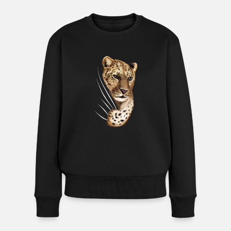 Leopard Leoparden Leopardenliebhaber Geschenk - Frauen Premium Bio Pullover - Schwarz