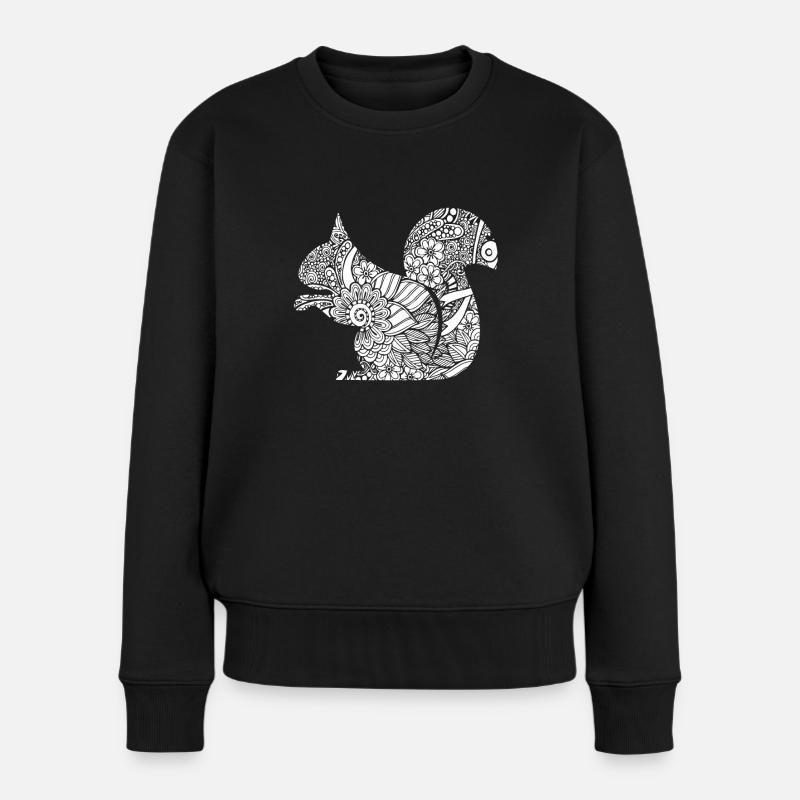 Eichhörnchen Eichhörnchen Blumenmuster - Frauen Premium Bio Pullover - Schwarz