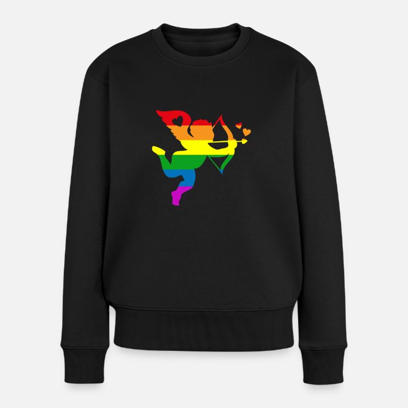 Cupid Rainbow Valentines Day Hearts Day Love Gift - Premium økologisk sweatshirt til kvinder - sort