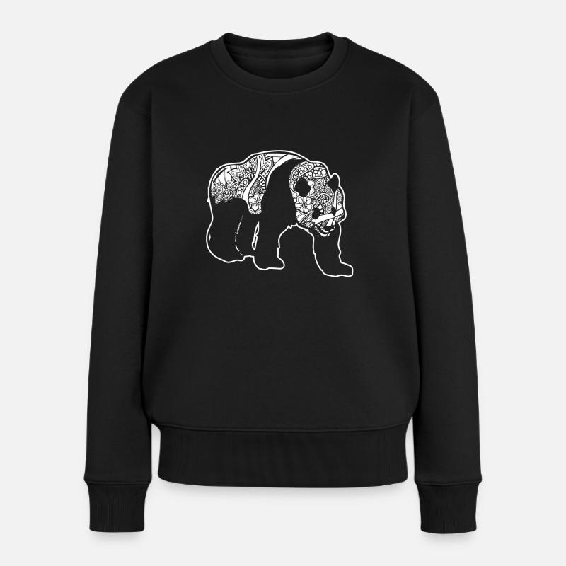 Riesenpanda Riesenpanda Blumenmuster - Frauen Premium Bio Pullover - Schwarz