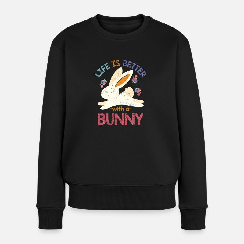 Hase Kinder Kaninchen - Frauen Premium Bio Pullover - Schwarz