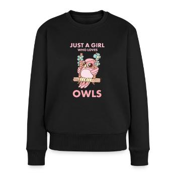 Just a girl who loves owls - Blumen Eule - Frauen Premium Bio Pullover - Schwarz - Vorne - Julia (174cm)